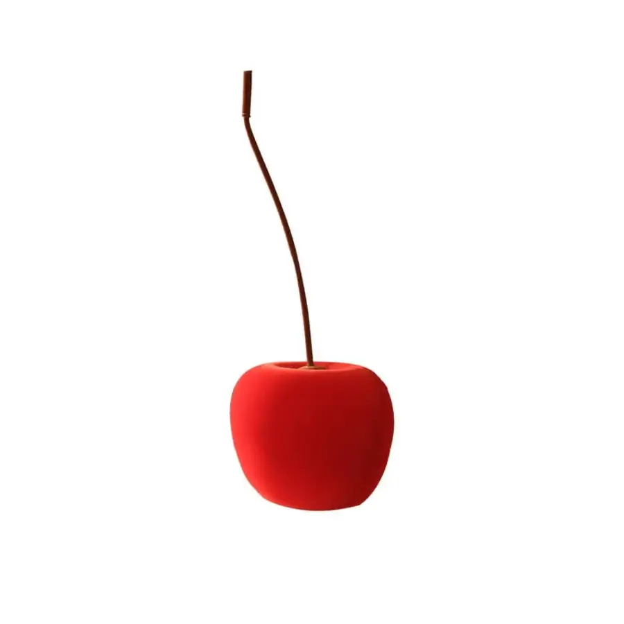 Lavish Adriani e Rossi Cherry Velvet Sculpture depicts a single oversized cherry crafted in sumptuous ruby velvet with a plush finish