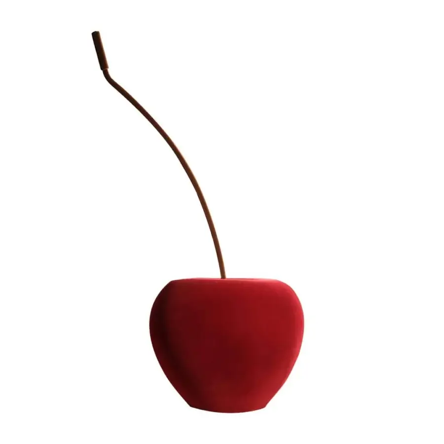 Superior Adriani e Rossi Cherry Velvet Sculpture depicts a ceramic cherry with sumptuous ruby-colored velvet and a soft textured surface