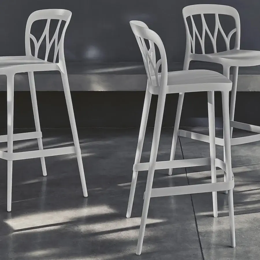 Distinctive Bontempi Galaxy stool crafted in white synthetic material with a smooth matte finish and lattice detailing