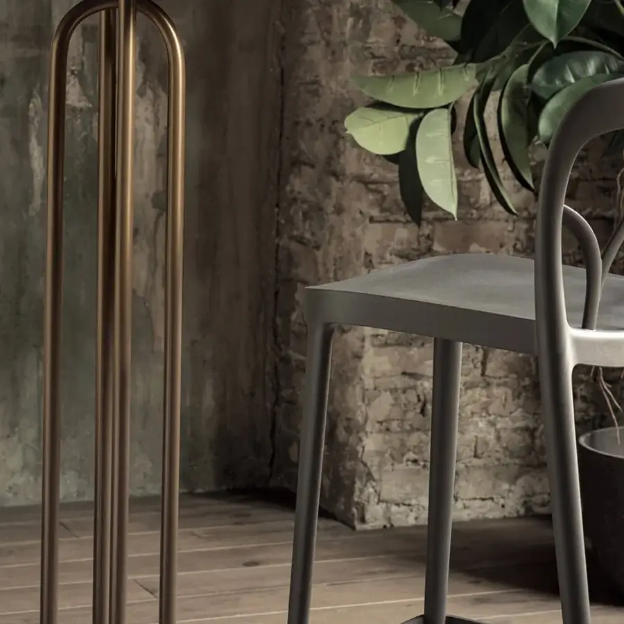 Exclusive Bontempi Galaxy stool in muted gray synthetic material with a matte finish and integrated backrest