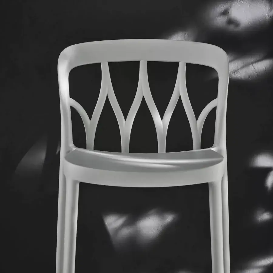 Elegant Bontempi Galaxy stool in light gray synthetic material with a matte finish and curved backrest
