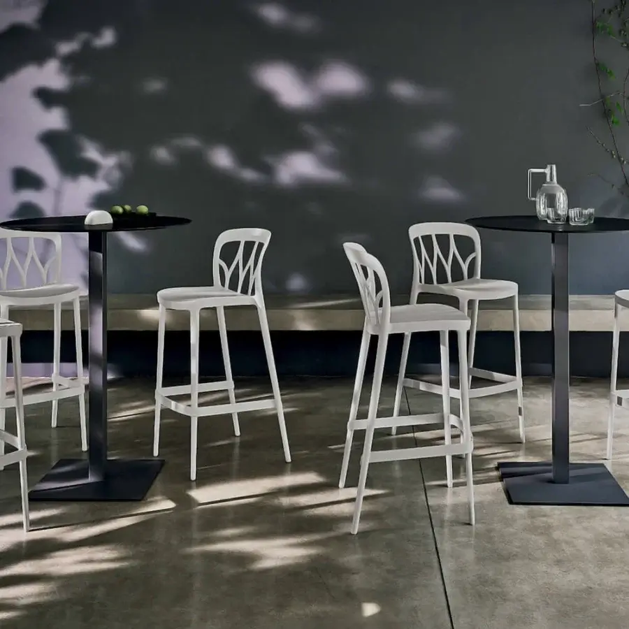 Distinguished Bontempi Galaxy stool crafted in durable synthetic material with a matte white finish and dynamic lattice backrest