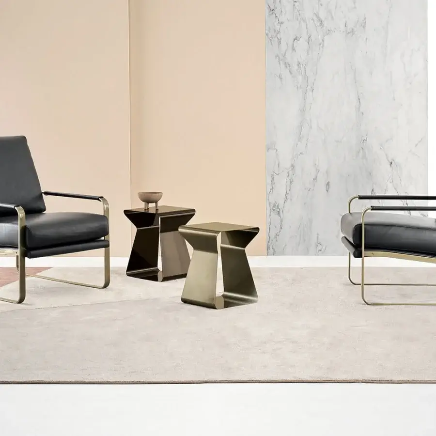 Superior Bontempi Clarissa lounge chair with dark leather upholstery and satin-finished metal frame