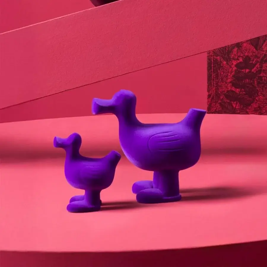 Distinguished Adriani e Rossi Arturo sculpture set with saturated purple velvet enveloping ceramic forms and tactile matte finish