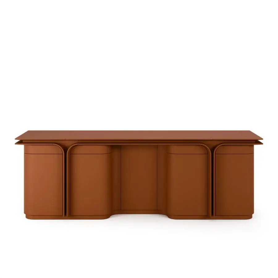 Exceptional Mascheroni Jazz Duke sideboard crafted with supple leather in a warm terracotta tone and smooth matte finish