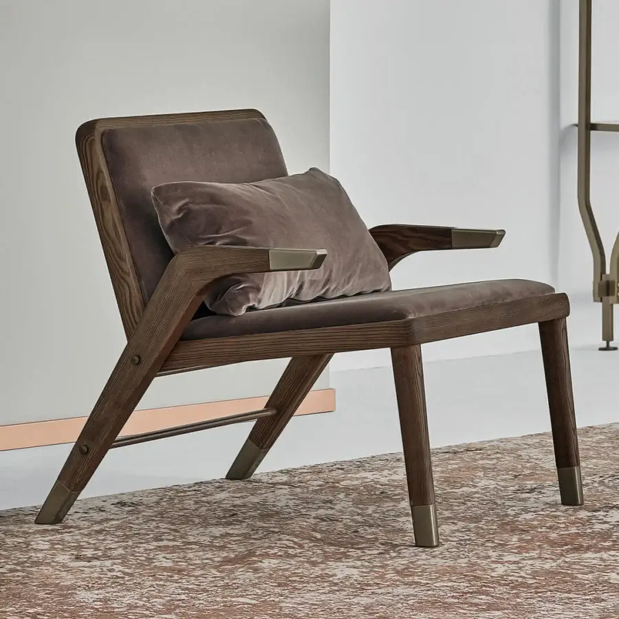 Distinguished Bontempi Lady Lounge chair in muted brown with textured matte wood and refined metal accents