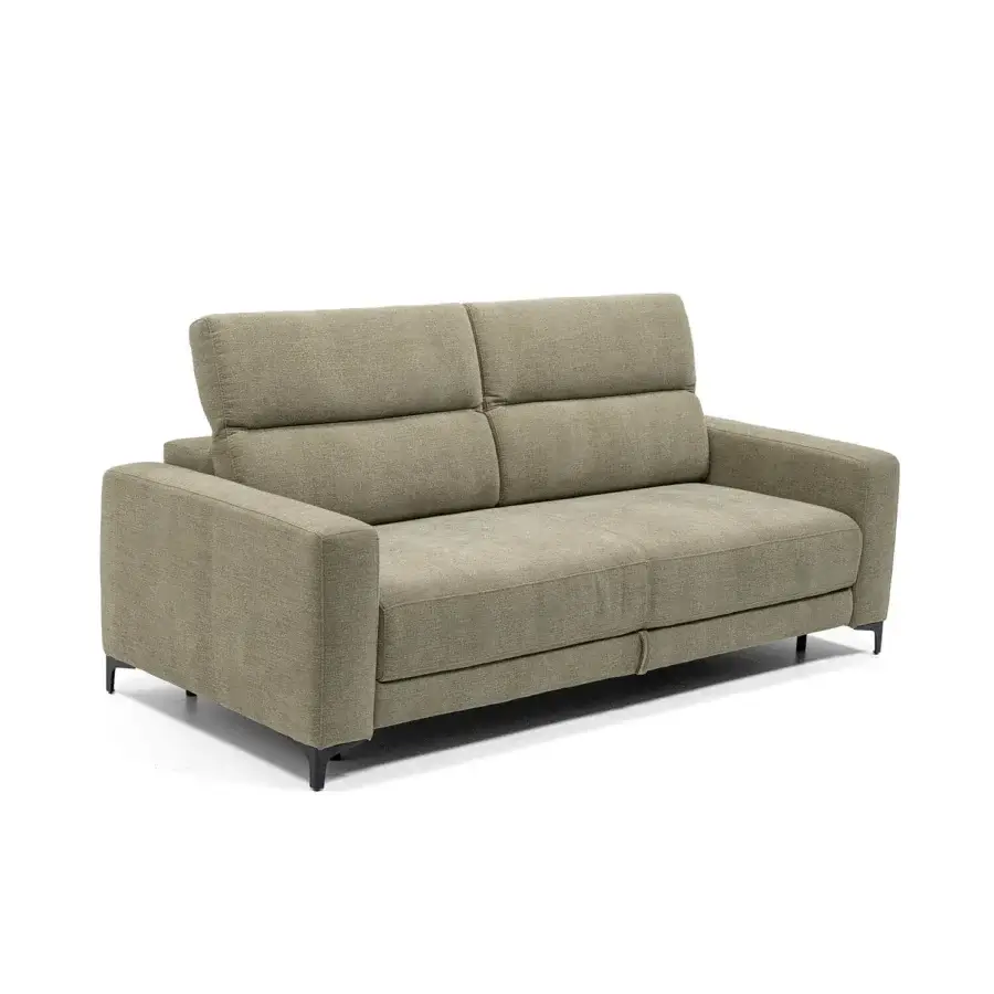 Elegant Egoitaliano Zoomy sofa with textured olive green textile upholstery and high black-painted metal legs