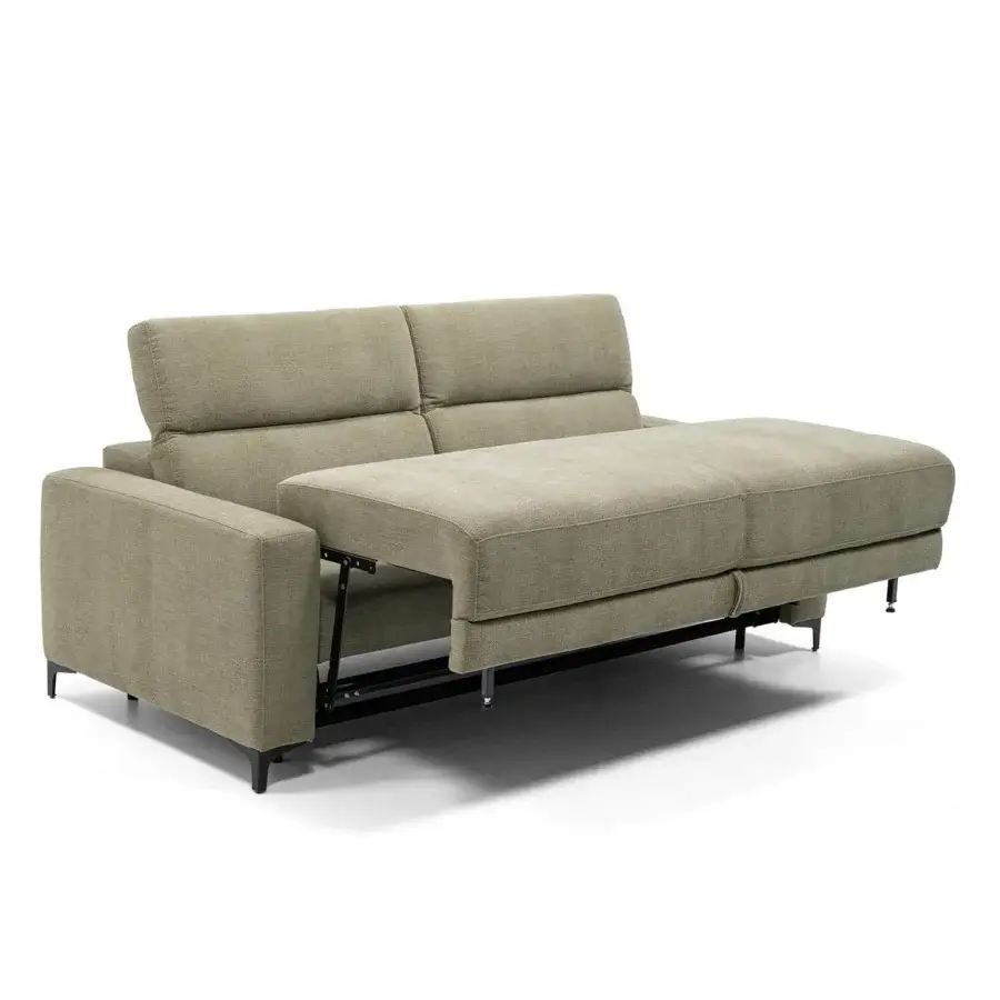 Superior Egoitaliano Zoomy sofa with muted olive green textile upholstery and black-painted metal legs built with wood frame construction