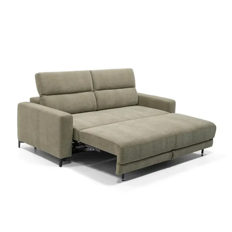 Innovative Egoitaliano Zoomy sofa with olive green woven fabric upholstery and black-painted metal legs