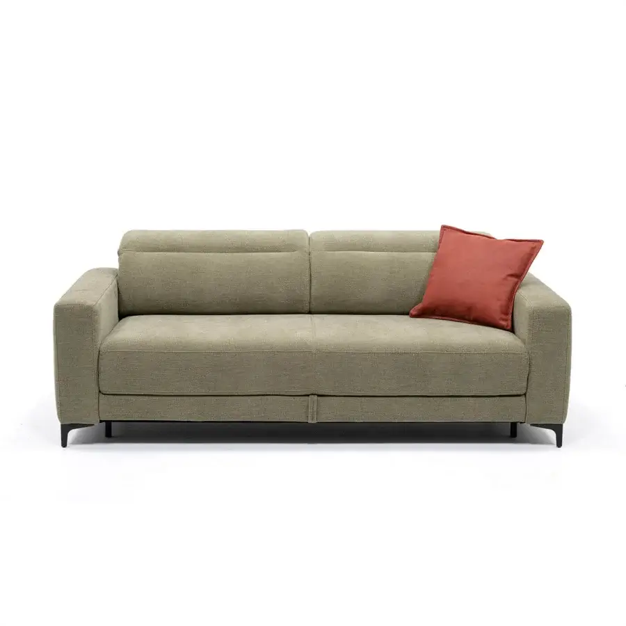 Distinguished Egoitaliano Zoomy sofa with muted olive green textile upholstery and high black-painted metal legs