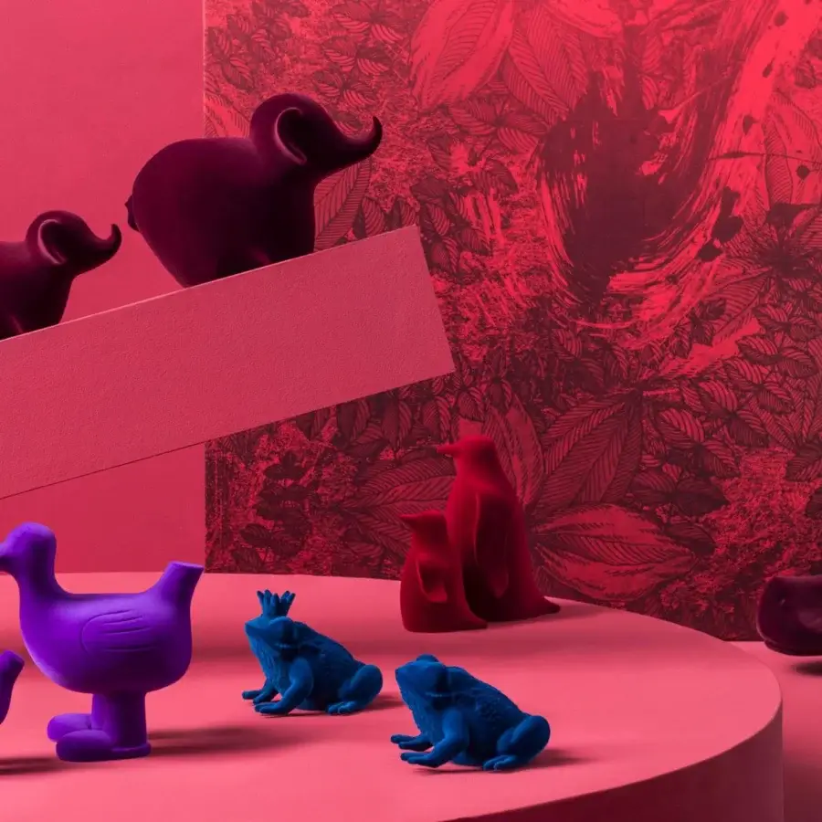 Harmonious Adriani e Rossi Dumby sculpture crafted in burgundy velvet ceramic with rounded shapes