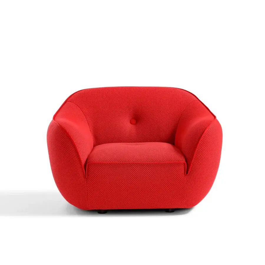Innovative Egoitaliano Bebop lounge chair in vibrant red bi-elastic upholstery with Lycra details and wood construction