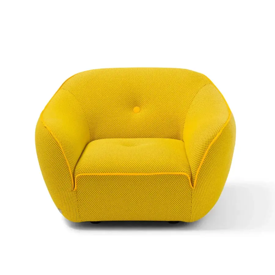 Superior Egoitaliano Bebop lounge chair in vibrant yellow bi-elastic stretch fabric with Lycra details crafted with wood and polyurethane foam