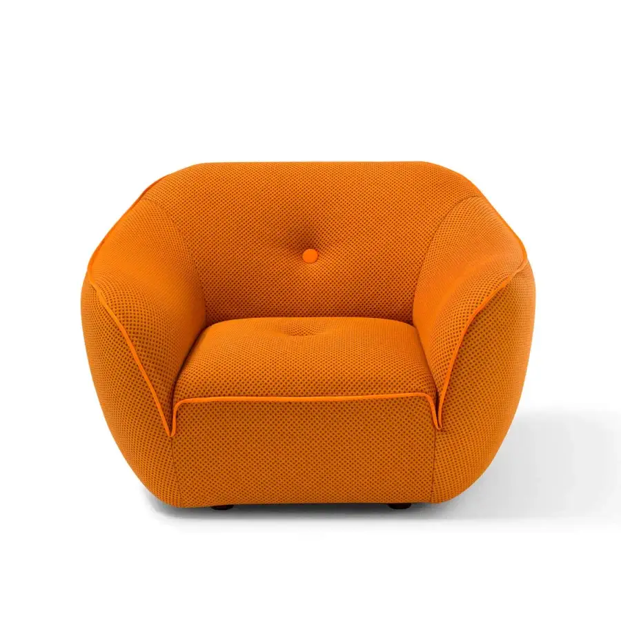 Distinctive Egoitaliano Bebop lounge chair in vibrant orange bi-elastic upholstery with Lycra details and a wood frame construction