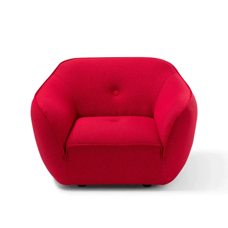 Innovative Egoitaliano Bebop lounge chair in red bi-elastic upholstery with Lycra details and wood construction