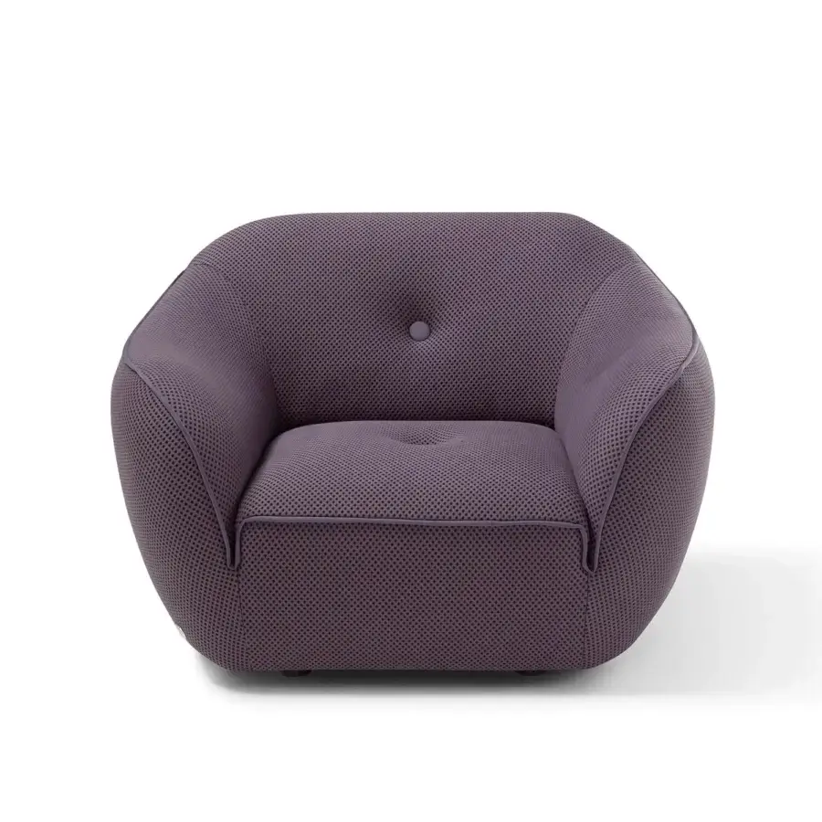 Exceptional Egoitaliano Bebop lounge chair in muted purple bi-elastic upholstery with Lycra details crafted with wood and polyurethane foam