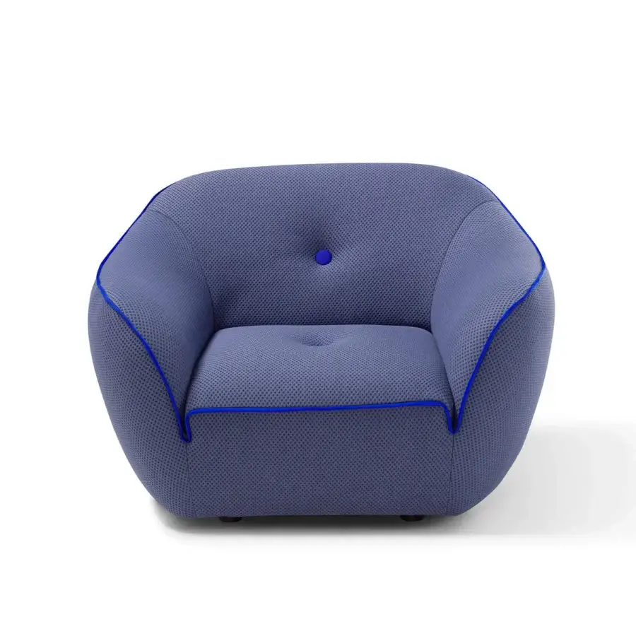 Distinguished Egoitaliano Bebop lounge chair in muted blue bi-elastic upholstery with Lycra details and wood construction