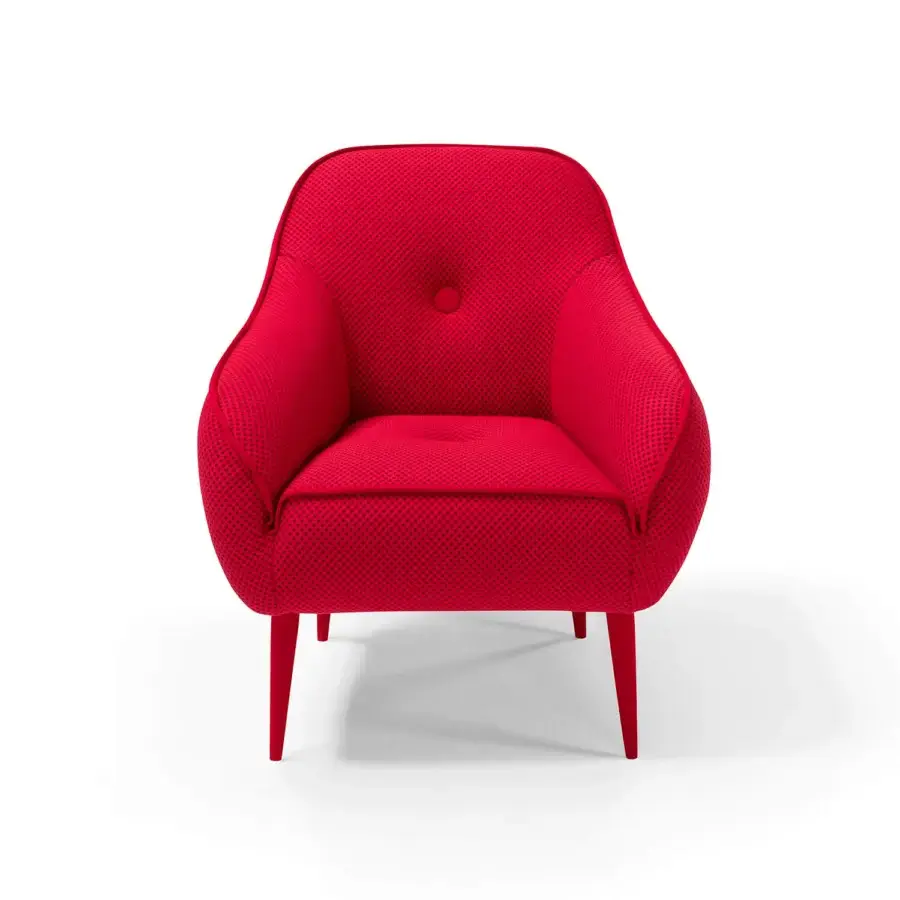 Distinctive Egoitaliano Bebop lounge chair fully upholstered in vibrant red stretching fabric with textured matte finish