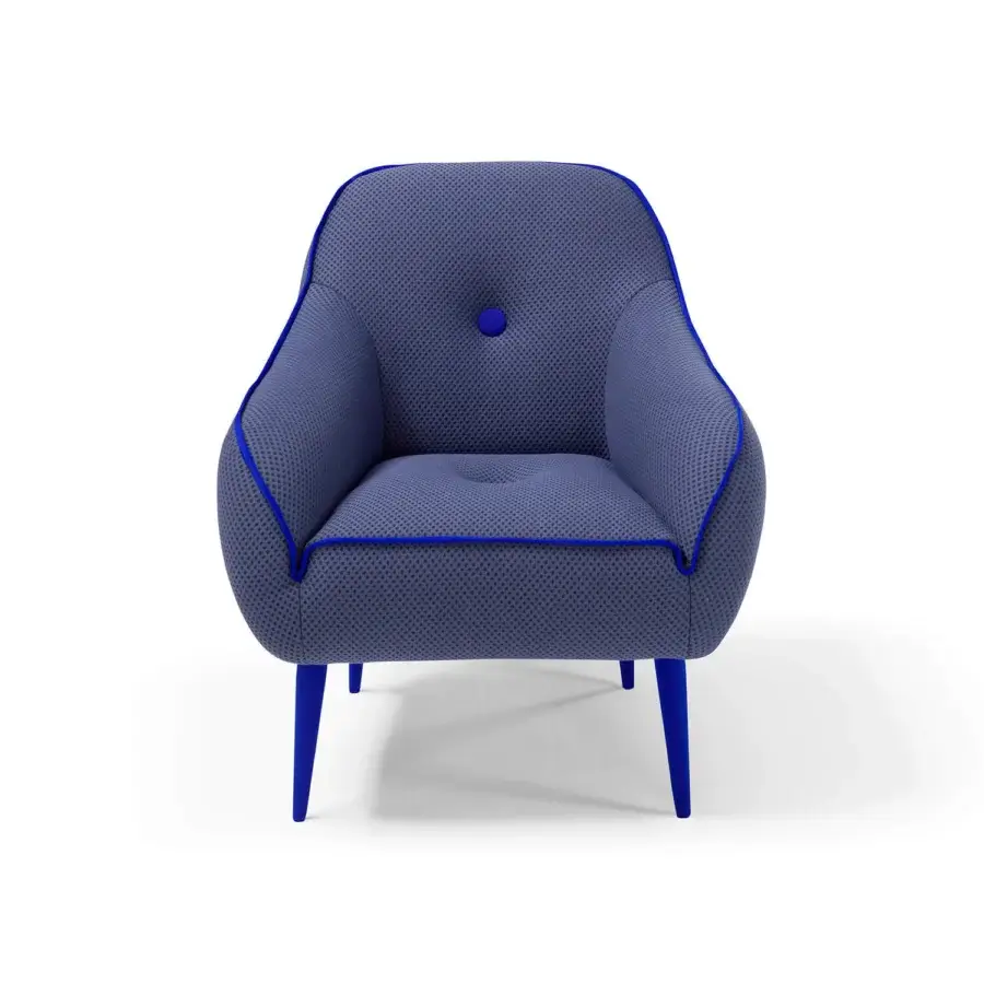 Sophisticated Egoitaliano Bebop lounge chair upholstered in textured matte stretch fabric with brighter blue outlining and legs