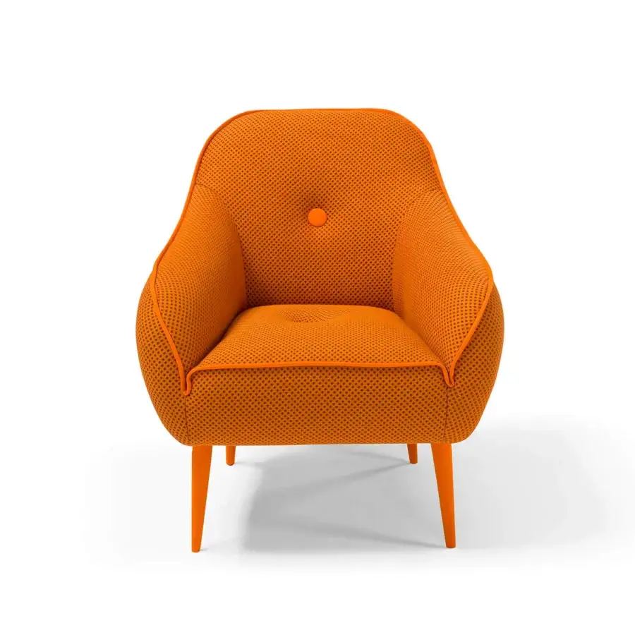 Distinctive Egoitaliano Bebop lounge chair upholstered in vibrant orange stretch fabric with lycra details and matte finish