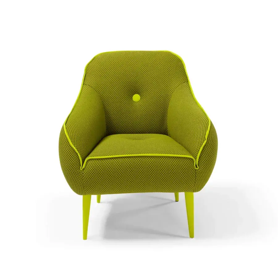Exceptional Egoitaliano Bebop lounge chair upholstered in textured olive green stretch fabric with neon lime edges