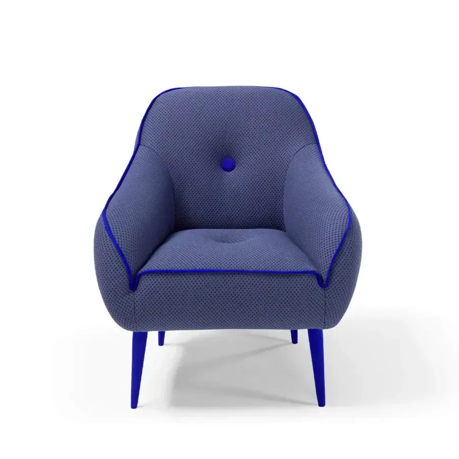 Distinguished Egoitaliano Bebop lounge chair upholstered in medium blue perforated stretching fabric with playful lycra details