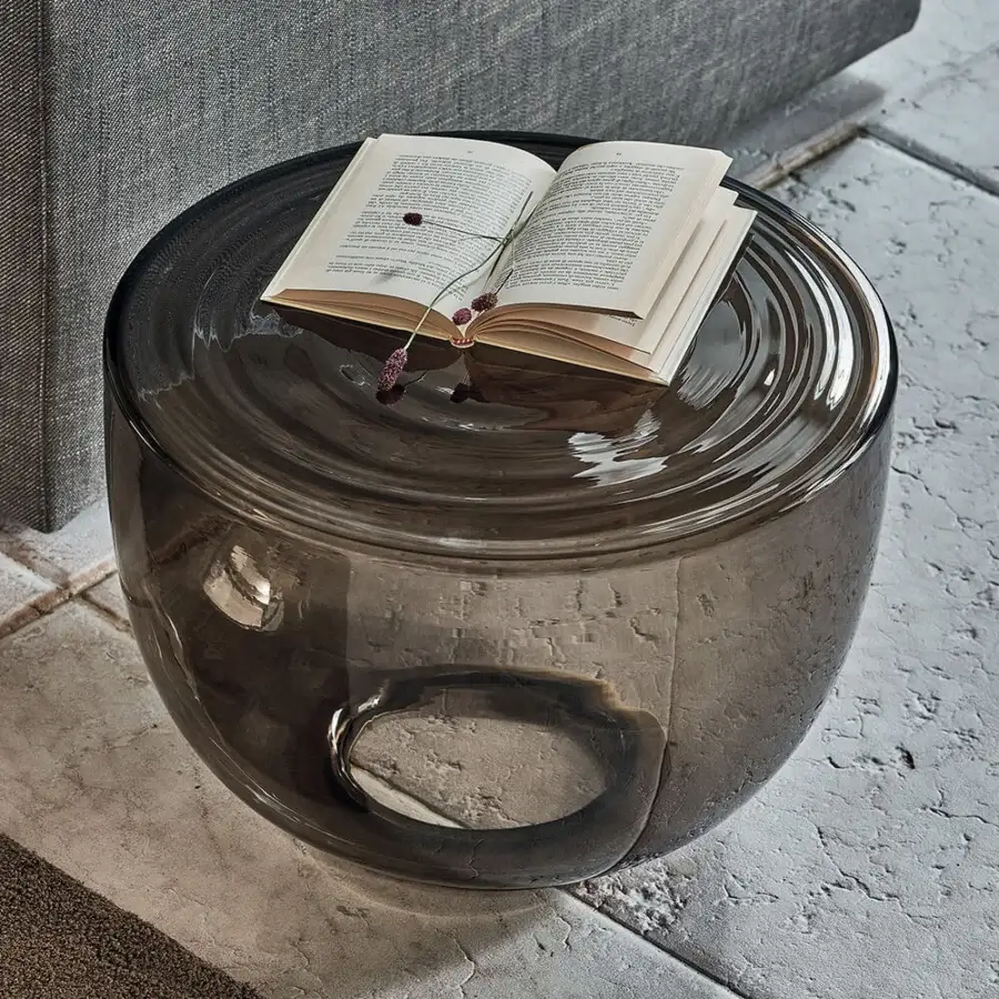 Captivating Bontempi H2O coffee table crafted in smoky gray-brown hand-blown glass with a glossy finish