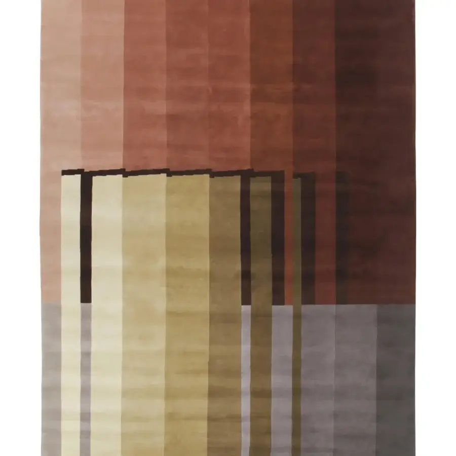 Architectural handcrafted Amini RD Braque rug hand-knotted in New Zealand wool with rose, terracotta and olive geometric patterns