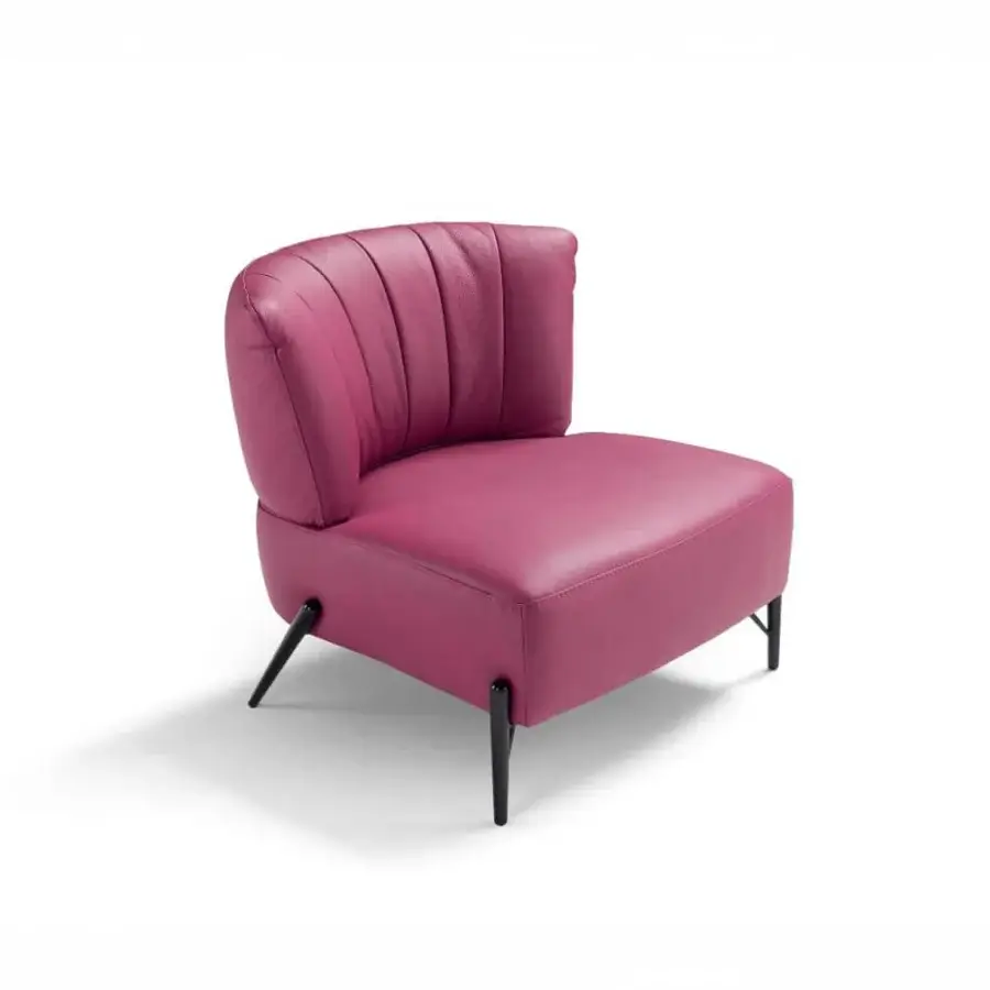 Distinguished Egoitaliano Bluma lounge chair with magenta leather-look upholstery and sleek epoxy powder-coated metal legs
