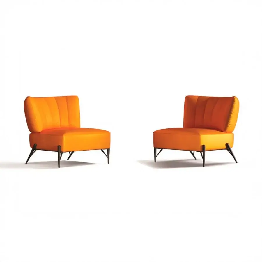 Exceptional Egoitaliano Bluma lounge chair with vibrant orange textile upholstery and dark epoxy powder-coated metal legs