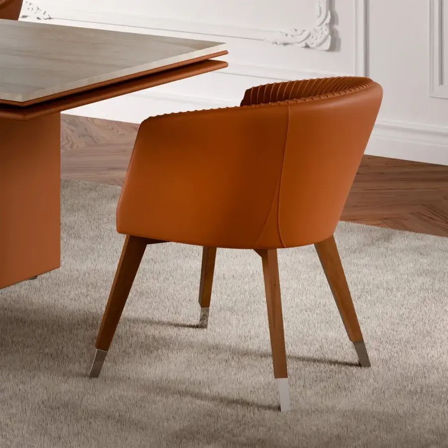 Exceptional Mascheroni Vitor Base armchair with reddish-brown leather upholstery and satin sheen solid wood construction