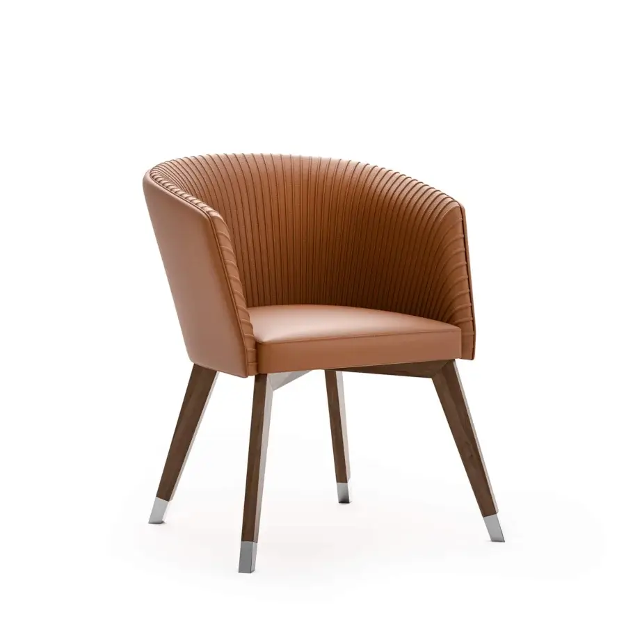 Distinguished Mascheroni Vitor Base armchair crafted in medium brown ox leather with a vertically pleated backrest