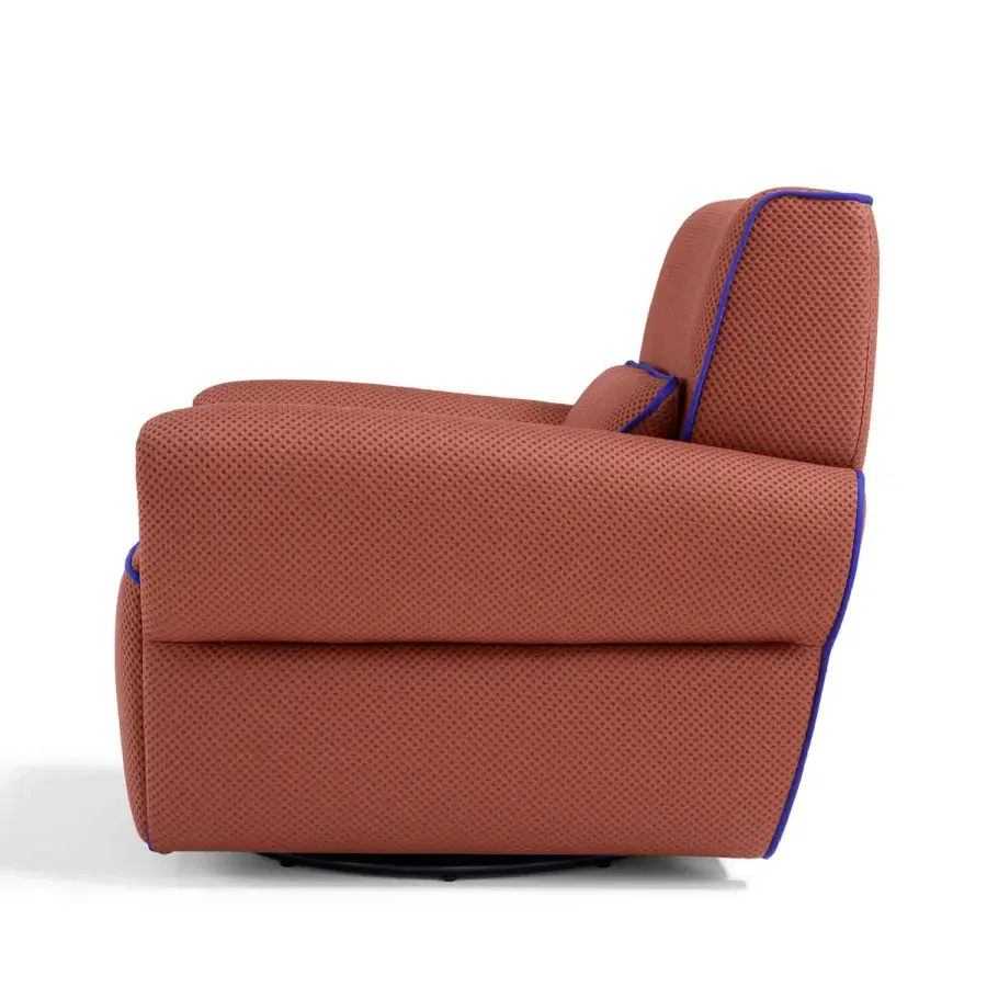 Exceptional Egoitaliano Mariù lounge chair crafted in textured fabric with royal blue edging and a wood frame