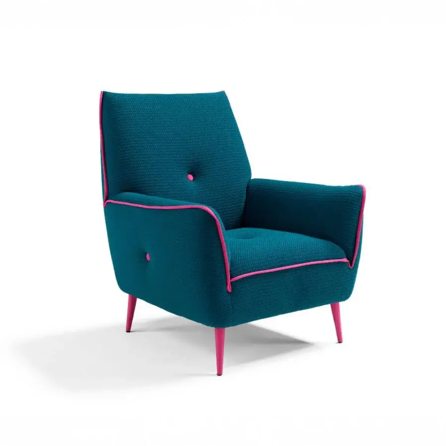 Superior Egoitaliano Yuki lounge chair with deep teal bi-elastic fabric, pink lycra detailing and glossy legs