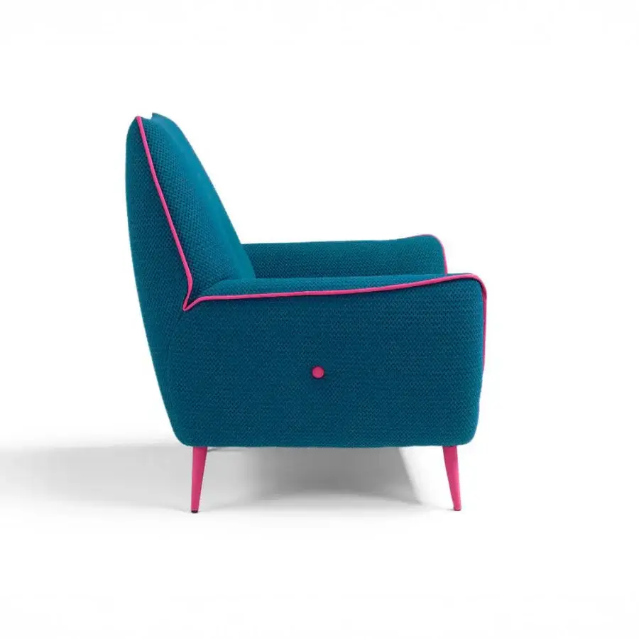 Lavish Egoitaliano Yuki lounge chair with sculpted form, teal bi-elastic fabric and pink lycra piping
