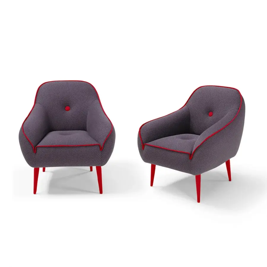 Exceptional Egoitaliano Bebop lounge chair with textured gray fabric upholstery and glossy red legs