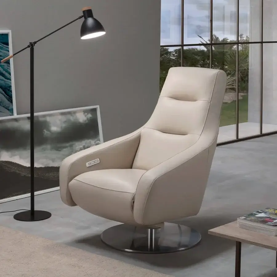 Distinguished Egoitaliano Nora lounge chair with stainless steel structure and light beige matte polyurethane foam upholstery