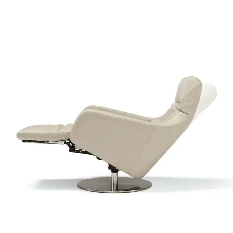 Superior Egoitaliano Nora lounge chair with independently adjustable seat and backrest in light beige textile with shiny stainless steel swivel base