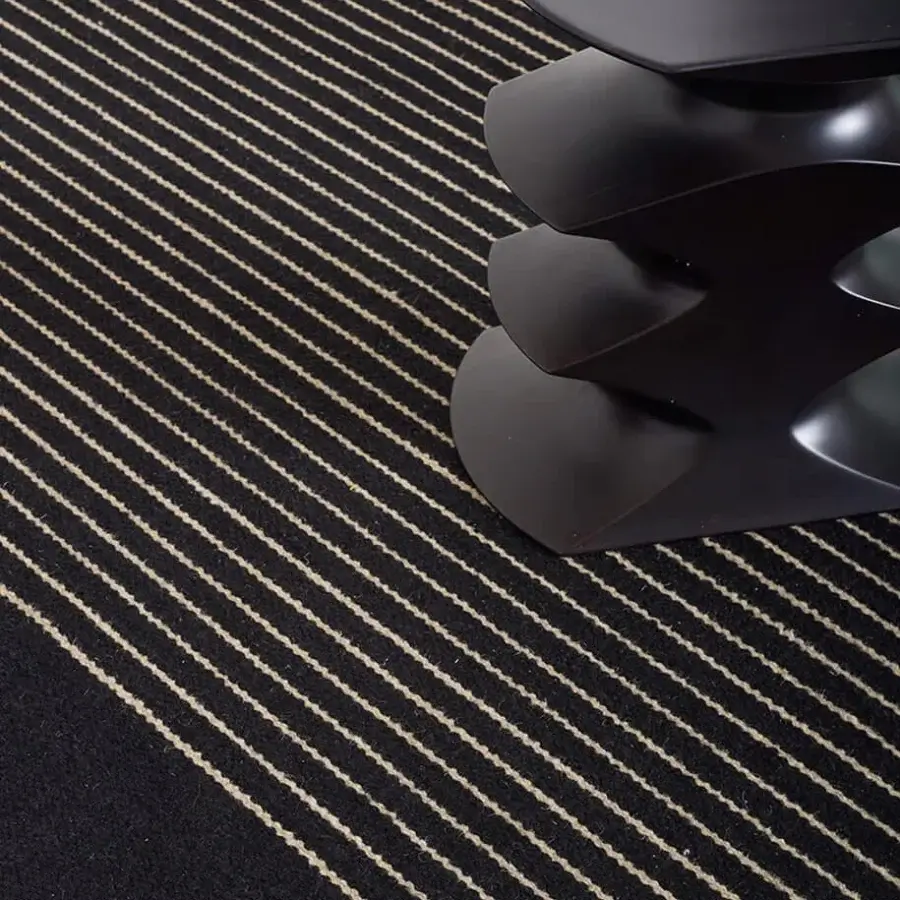 Distinguished Amini RD Grid Kilim rug handwoven with fine Indian wools in a striking black and ivory grid pattern