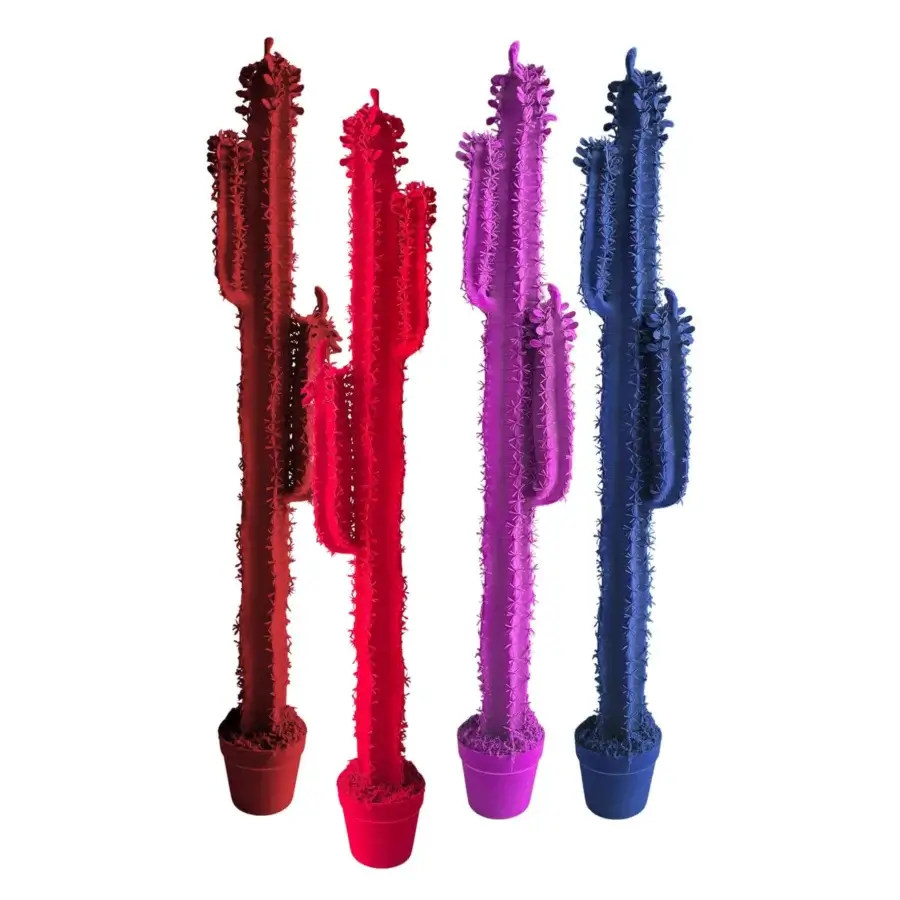 Superior Adriani e Rossi Cactus Velvet Sculpture sculpture with columnar forms in vibrant reds, soft pinks and deep indigo velvet finish