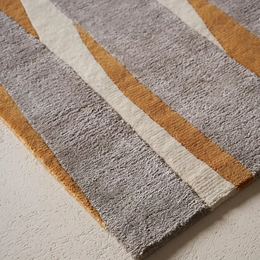 Superior Amini RD Twist rug hand-knotted in wool and silk with a cream sand and basil green diagonal stripe design and hand-washed finish