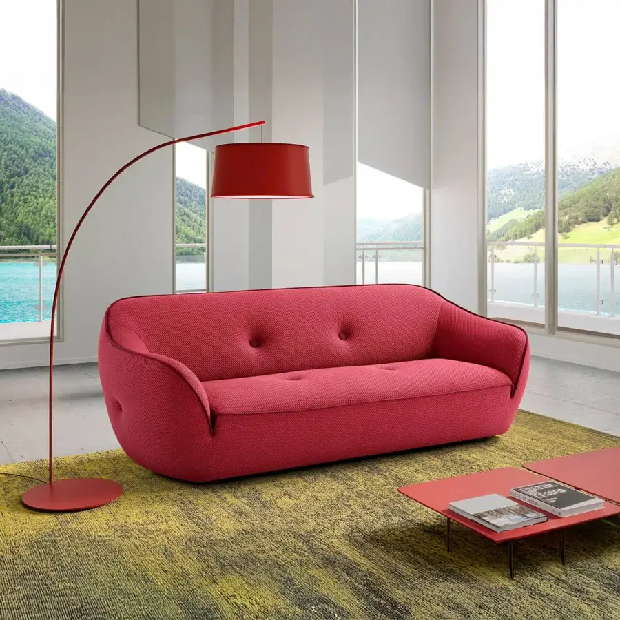 Distinguished Egoitaliano Bebop sofa with rounded form and vibrant red bi-elastic technical fabric upholstery crafted with wood frame