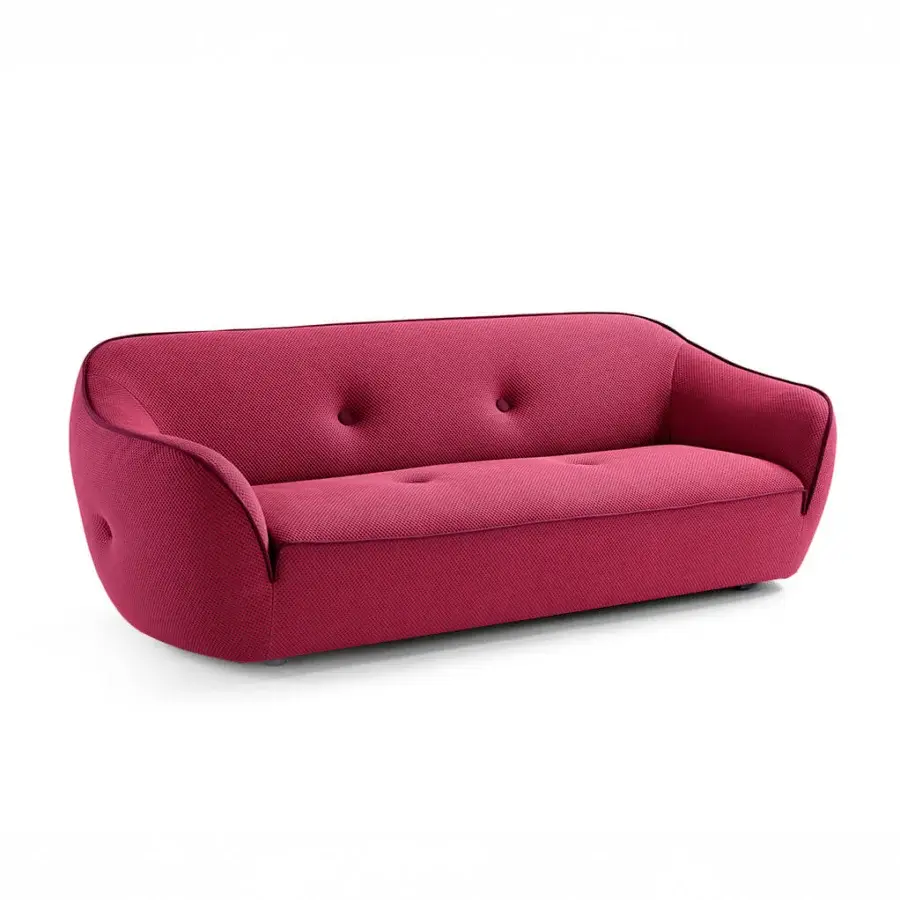 Elegant Egoitaliano Bebop sofa with rounded silhouette, vibrant pink-red bi-elastic technical fabric and matte finish