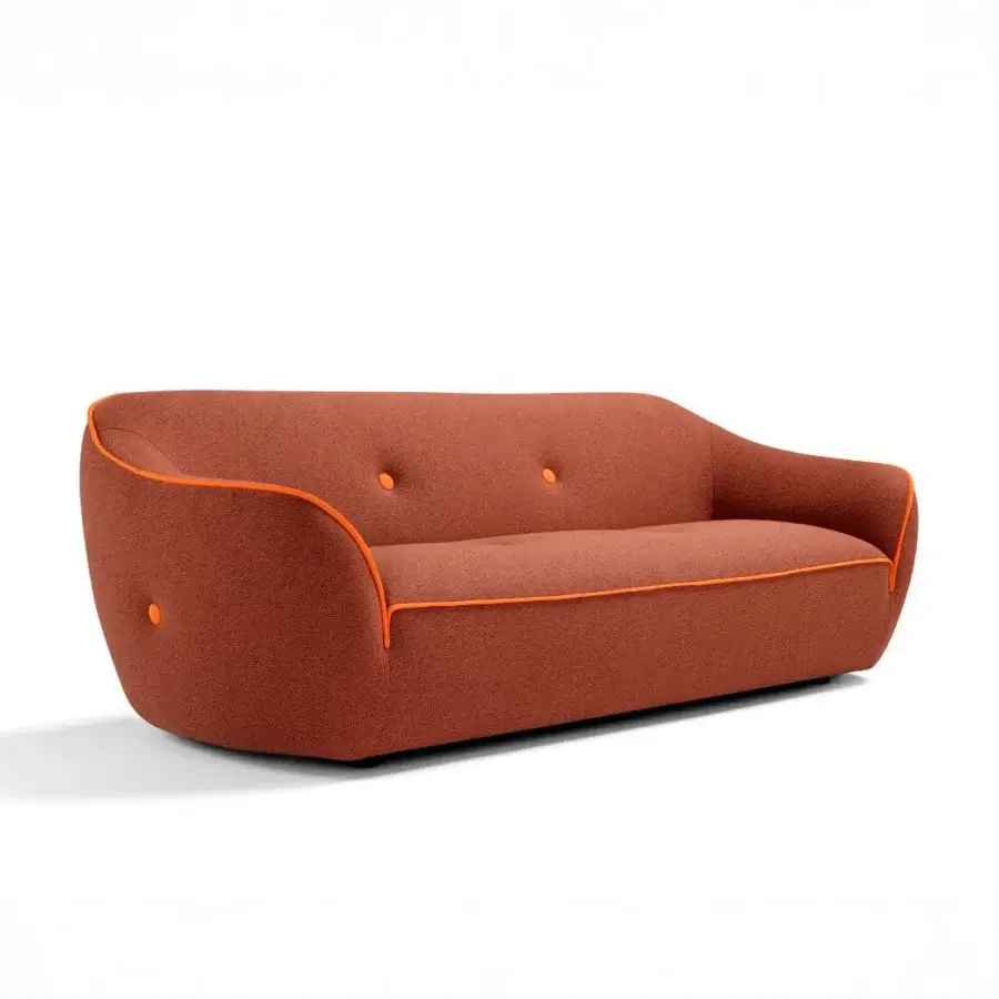 Exceptional Egoitaliano Bebop sofa with reddish-brown bi-elastic technical fabric, orange accents and rounded, inviting form