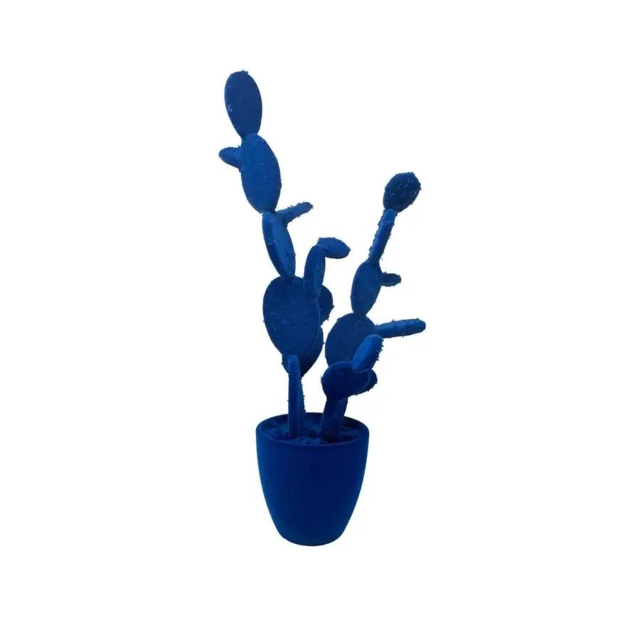 Superior Adriani e Rossi Cactus sculpture in matte blue velvet crafted within a gently curved pot