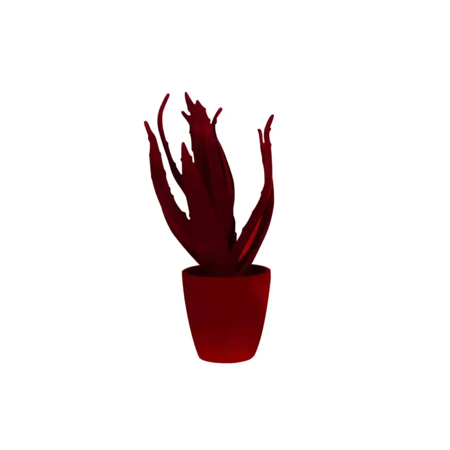 Lavish Adriani e Rossi Cactus sculpture in deep red velvet with a gently curved pot crafted in Italy