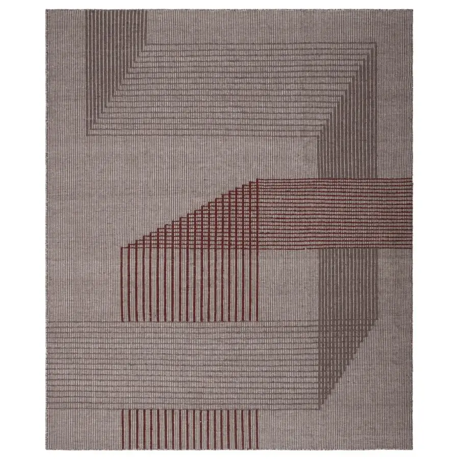 Exceptional Amini RD Trace rug with abstract geometric pattern in grayish-brown and reddish-brown New Zealand wool, hand-washed and carved