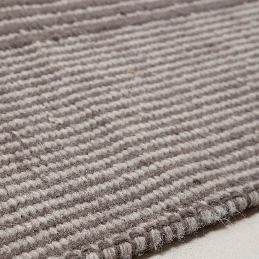 Stunning Amini RD Trace rug with neutral gray wool and minimalist striped design crafted with a hand-washed finish