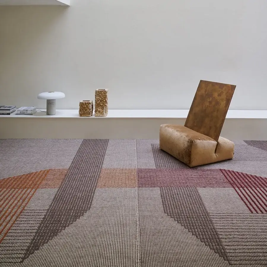 Stunning Amini RD Trace rug hand-woven in New Zealand wool with horizontal stripes and a hand-washed carved finish