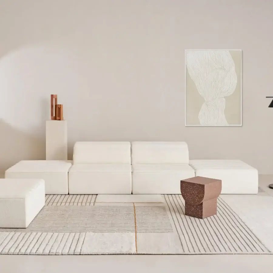 Lavish Amini RD Halong rug with horizontal stripes in off-white, beige, and yellow, hand-woven in semi-worsted wool with a meticulous finish